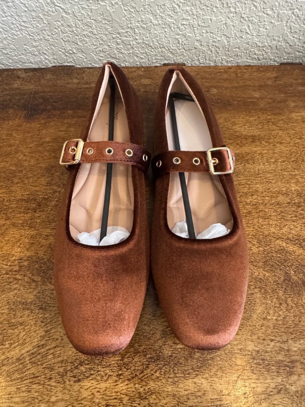 Hingswink Mary Jane Shoes Women Ballet Flats with Strap Buckle Velvet Size 8.5